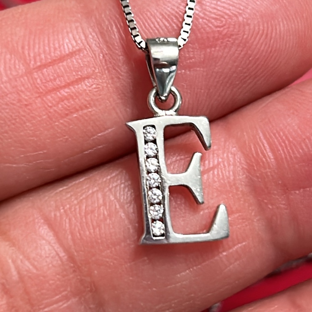 Alphabet #E Pendant, Solid 925 Sterling Silver Pe… - image 3
